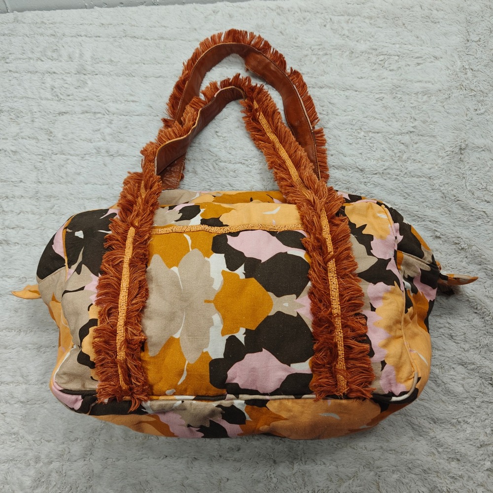 ANTHROPOLOGIE Percy Tote Bag Duffel Floral Embellished Beaded Fringe Boho Indie
